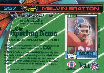 1991 Stadium Club #357 Melvin Bratton Back