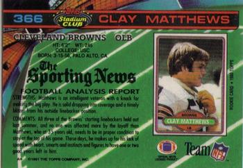 1991 Stadium Club #366 Clay Matthews Back