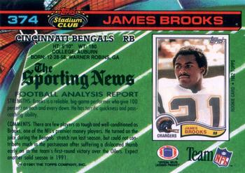 1991 Stadium Club #374 James Brooks Back
