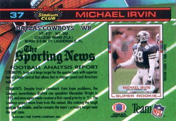 1991 Stadium Club #37 Michael Irvin Back