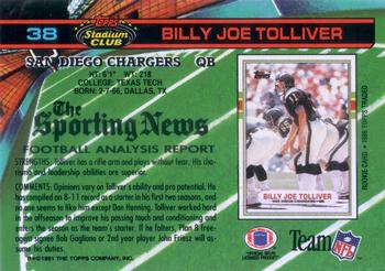 1991 Stadium Club #38 Billy Joe Tolliver Back