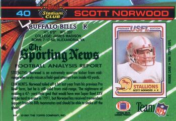 1991 Stadium Club #40 Scott Norwood Back