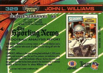 1991 Stadium Club #329 John L. Williams Back