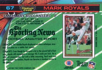 1991 Stadium Club #67 Mark Royals Back