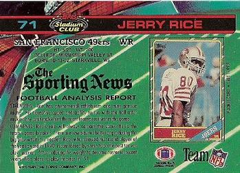 1991 Stadium Club #71 Jerry Rice Back