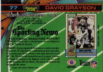 1991 Stadium Club #77 David Grayson Back