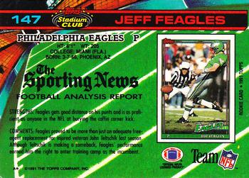 1991 Stadium Club #147 Jeff Feagles Back