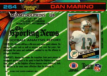 1991 Stadium Club #264 Dan Marino Back