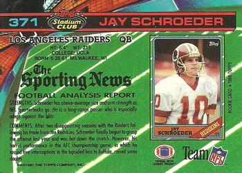 1991 Stadium Club #371 Jay Schroeder Back