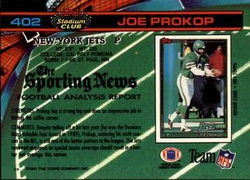1991 Stadium Club #402 Joe Prokop Back
