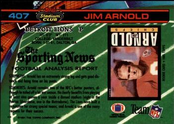 1991 Stadium Club #407 Jim Arnold Back