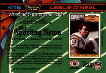 1991 Stadium Club #416 Leslie O'Neal Back