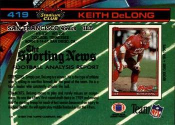 1991 Stadium Club #419 Keith DeLong Back