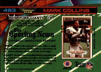 1991 Stadium Club #463 Mark Collins Back