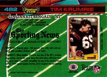 1991 Stadium Club #482 Tim Krumrie Back