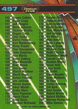 1991 Stadium Club #497 Checklist: 101-200 Back