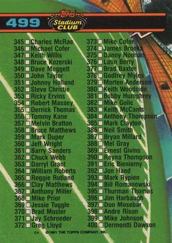 1991 Stadium Club #499 Checklist: 301-400 Back