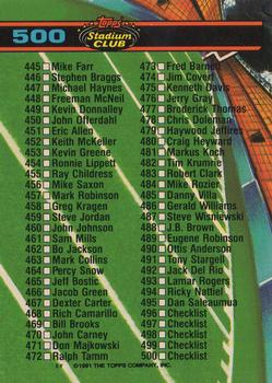 1991 Stadium Club #500 Checklist: 401-500 Back