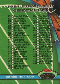 1991 Stadium Club #500 Checklist: 401-500 Front