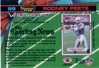 1991 Stadium Club #99 Rodney Peete Back