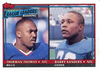 1991 Topps #9 1990 Rushing Leaders (Thurman Thomas / Barry Sanders) Front