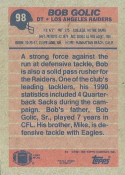 1991 Topps #98 Bob Golic Back