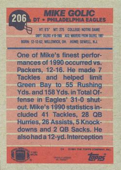 1991 Topps #206 Mike Golic Back