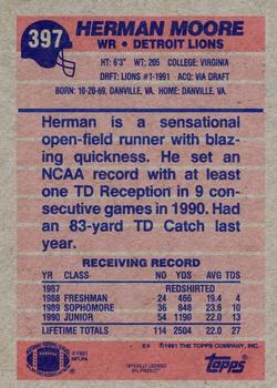 1991 Topps #397 Herman Moore Back