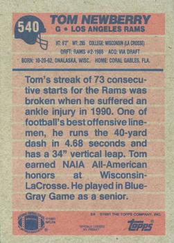 1991 Topps #540 Tom Newberry Back