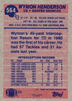 1991 Topps #564 Wymon Henderson Back