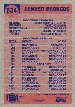 1991 Topps #634 Broncos Team Leaders/Results Back