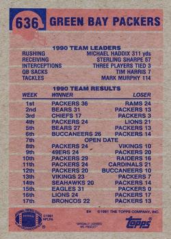 1991 Topps #636 Packers Team Leaders/Results Back