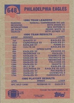 1991 Topps #648 Eagles Team Leaders/Results Back