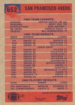 1991 Topps #652 49ers Team Leaders/Results Back