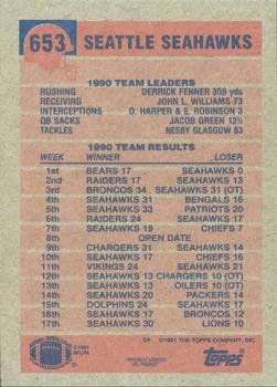 1991 Topps #653 Seahawks Team Leaders/Results Back