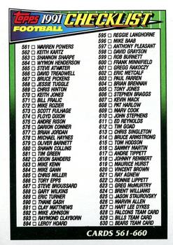 1991 Topps #660 Checklist: 561-660 Front