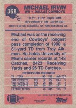 1991 Topps #368 Michael Irvin Back