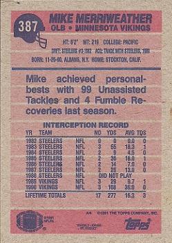 1991 Topps #387 Mike Merriweather Back