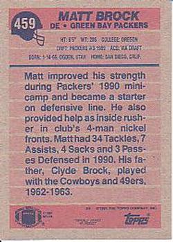 1991 Topps #459 Matt Brock Back