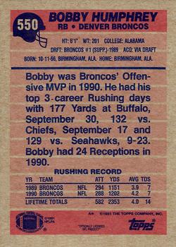 1991 Topps #550 Bobby Humphrey Back