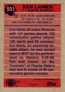 1991 Topps #551 Ken Lanier Back