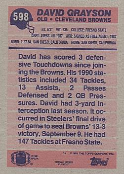1991 Topps #598 David Grayson Back
