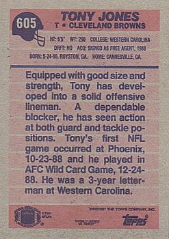 1991 Topps #605 Tony Jones Back