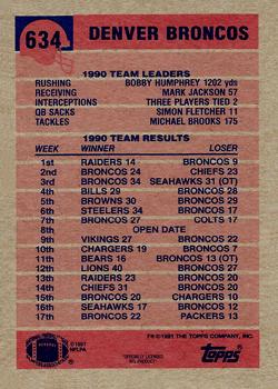 1991 Topps #634 Broncos Team Leaders/Results Back