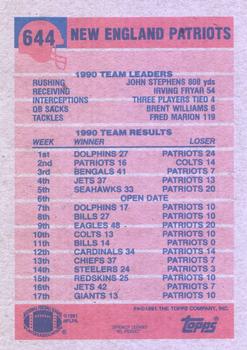 1991 Topps #644 Patriots Team Leaders/Results Back