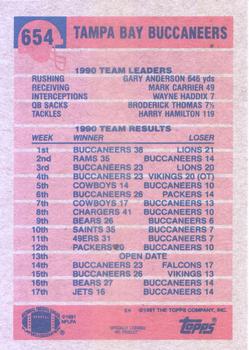 1991 Topps #654 Buccaneers Team Leaders/Results Back