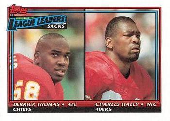 1991 Topps #12 1990 Sacks Leaders (Derrick Thomas / Charles Haley) Front