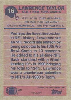 1991 Topps #16 Lawrence Taylor Back