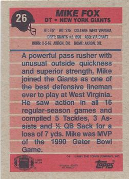 1991 Topps #26 Mike Fox Back