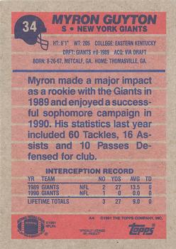 1991 Topps #34 Myron Guyton Back